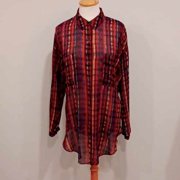 Rachel Rachel Roy Sheer Striped & Floral Long Line Boho Blouse- Sz. Med - Picture 2 of 11